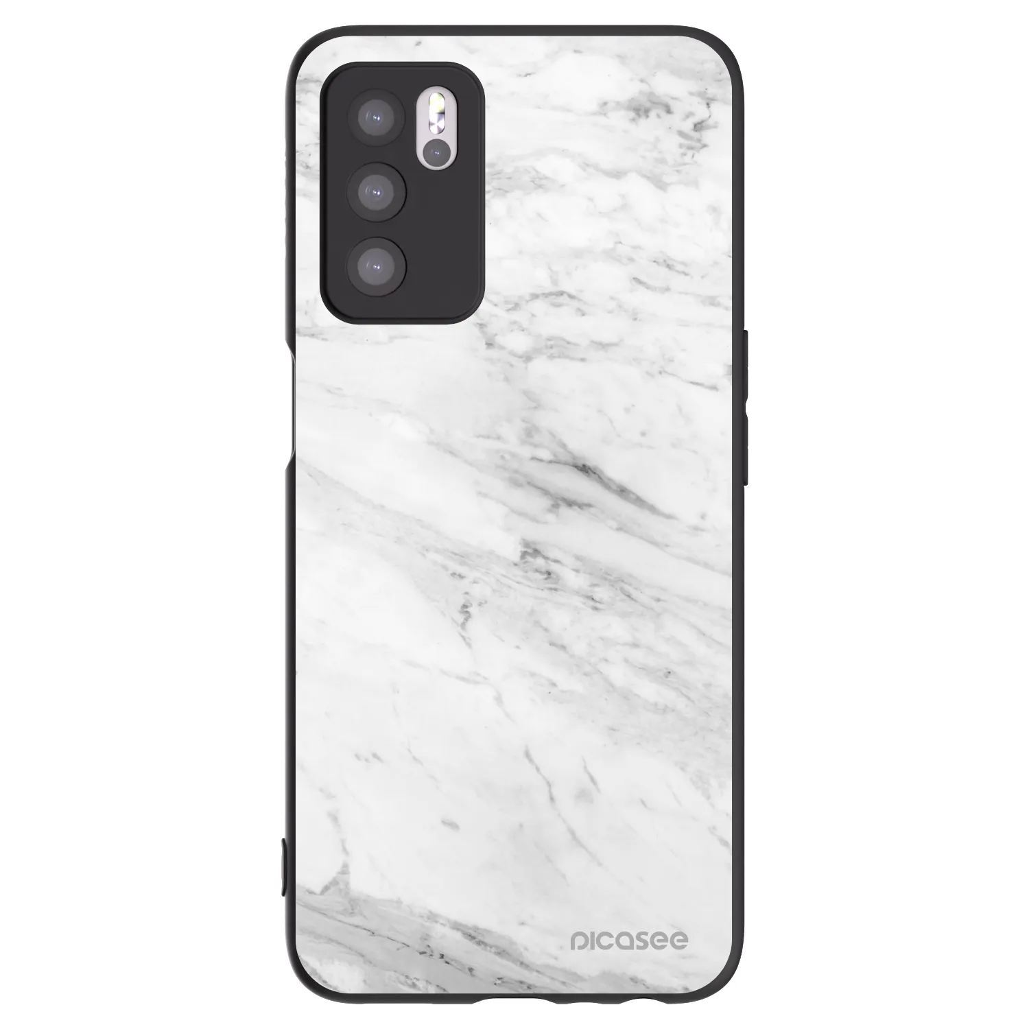 Picasee silikonowe czarne etui na OPPO A16s - White marble