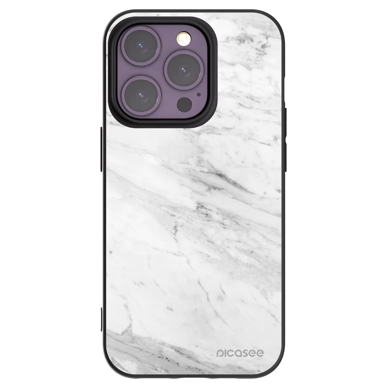 Picasee silikonowe czarne etui na Apple iPhone 14 Pro - White marble
