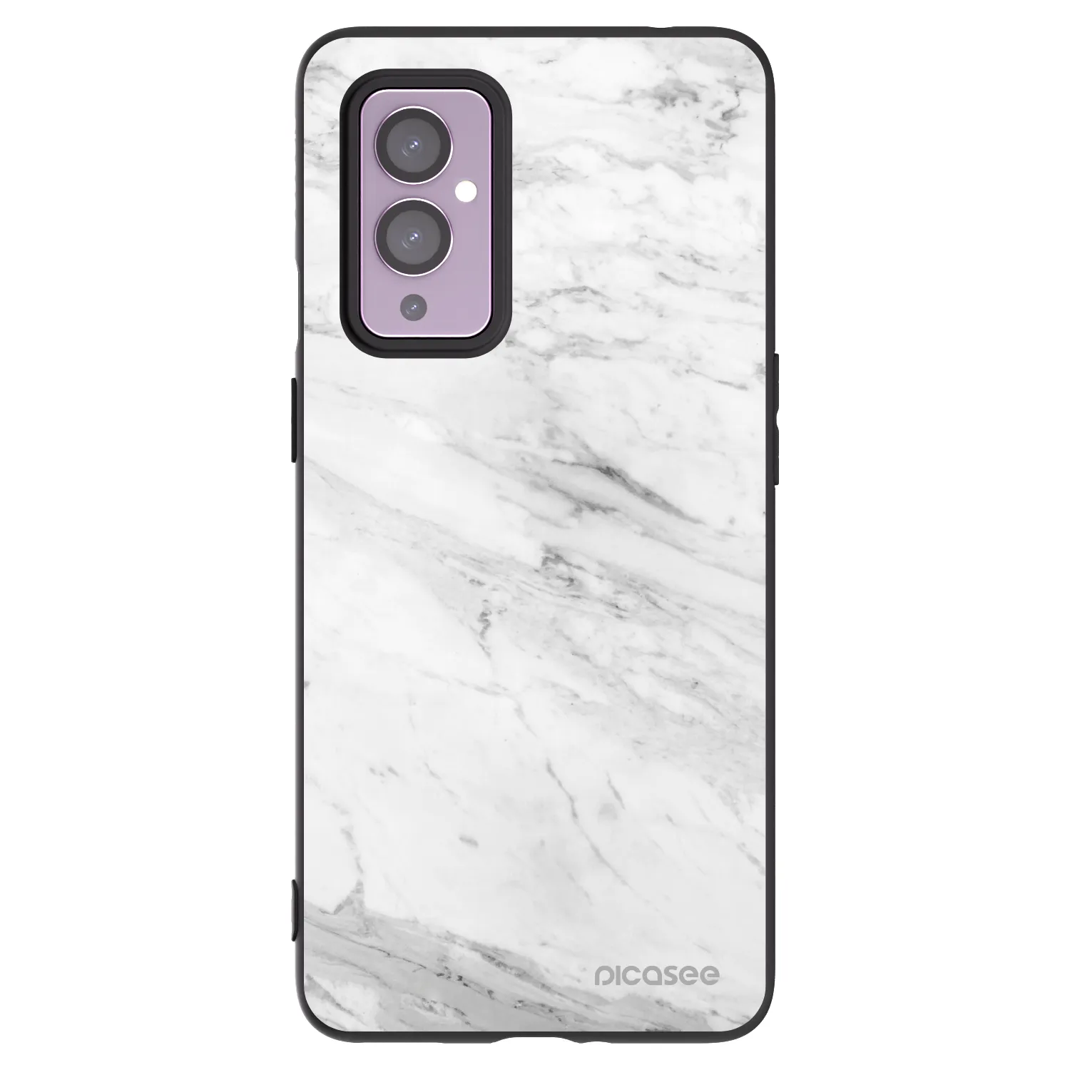 Picasee silikonowe czarne etui na OnePlus 9 - White marble