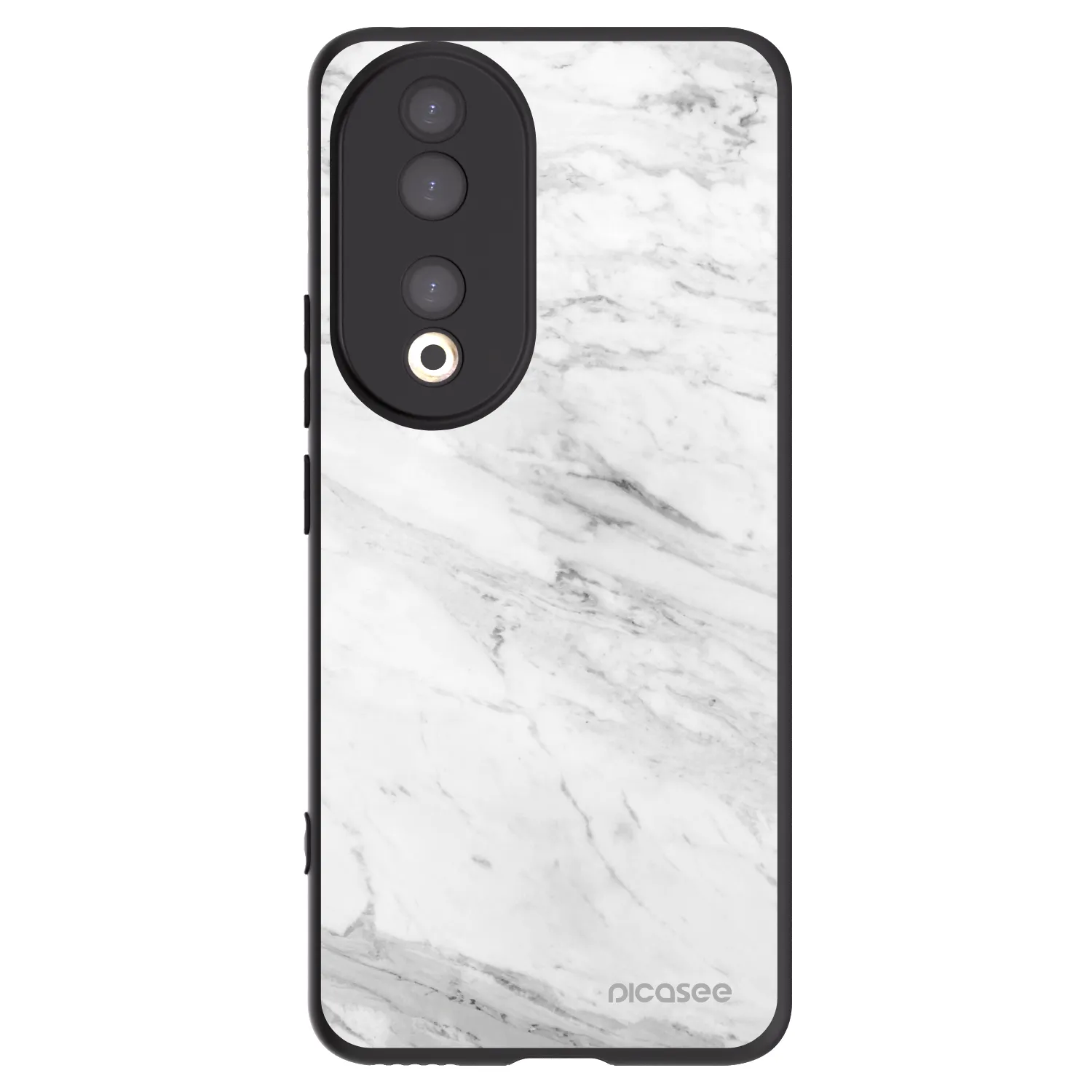 Picasee silikonowe czarne etui na Honor 90 5G - White marble