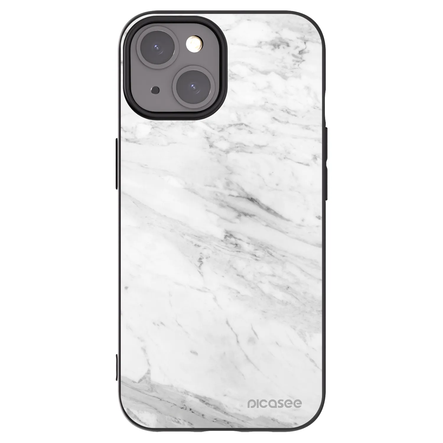Picasee silikonowe czarne etui na Apple iPhone 15 - White marble