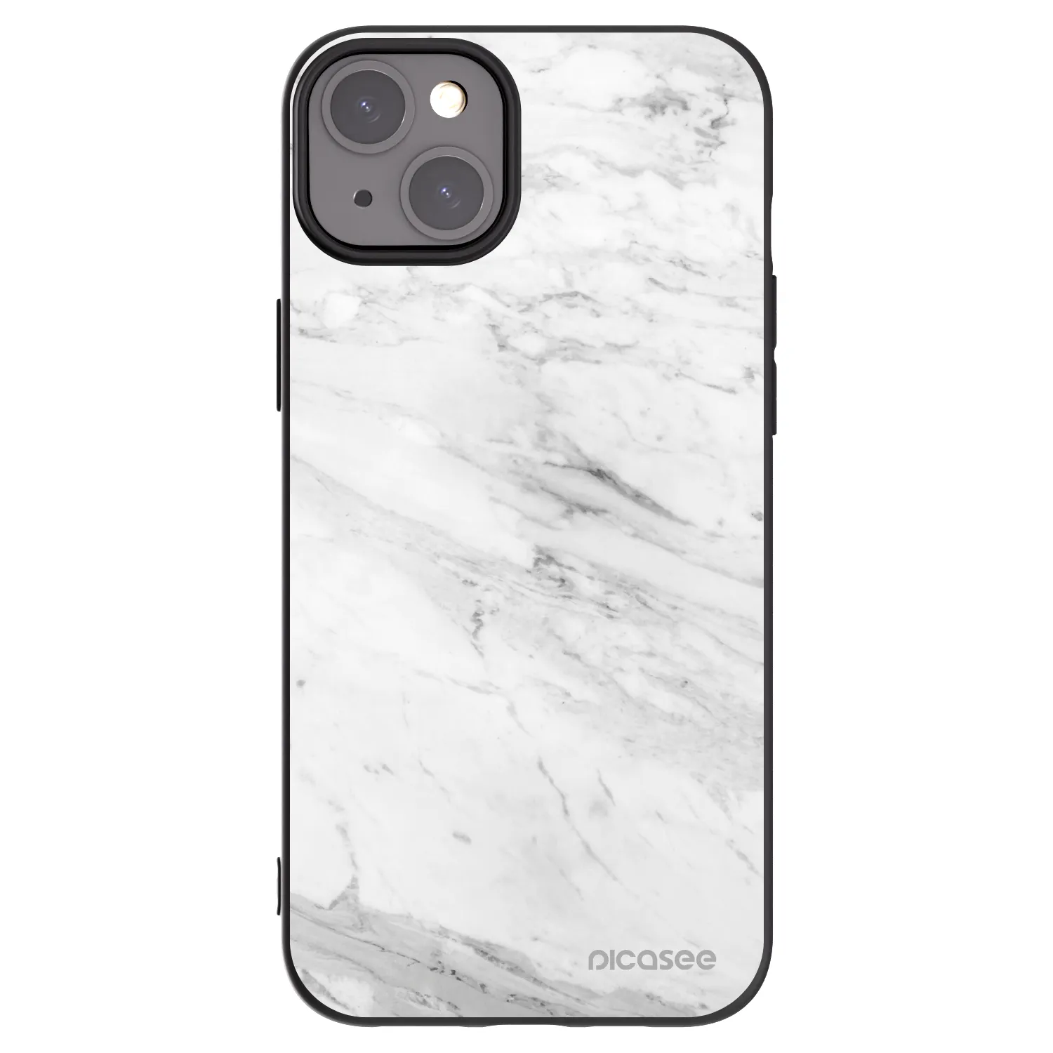 Picasee silikonowe czarne etui na Apple iPhone 15 Plus - White marble