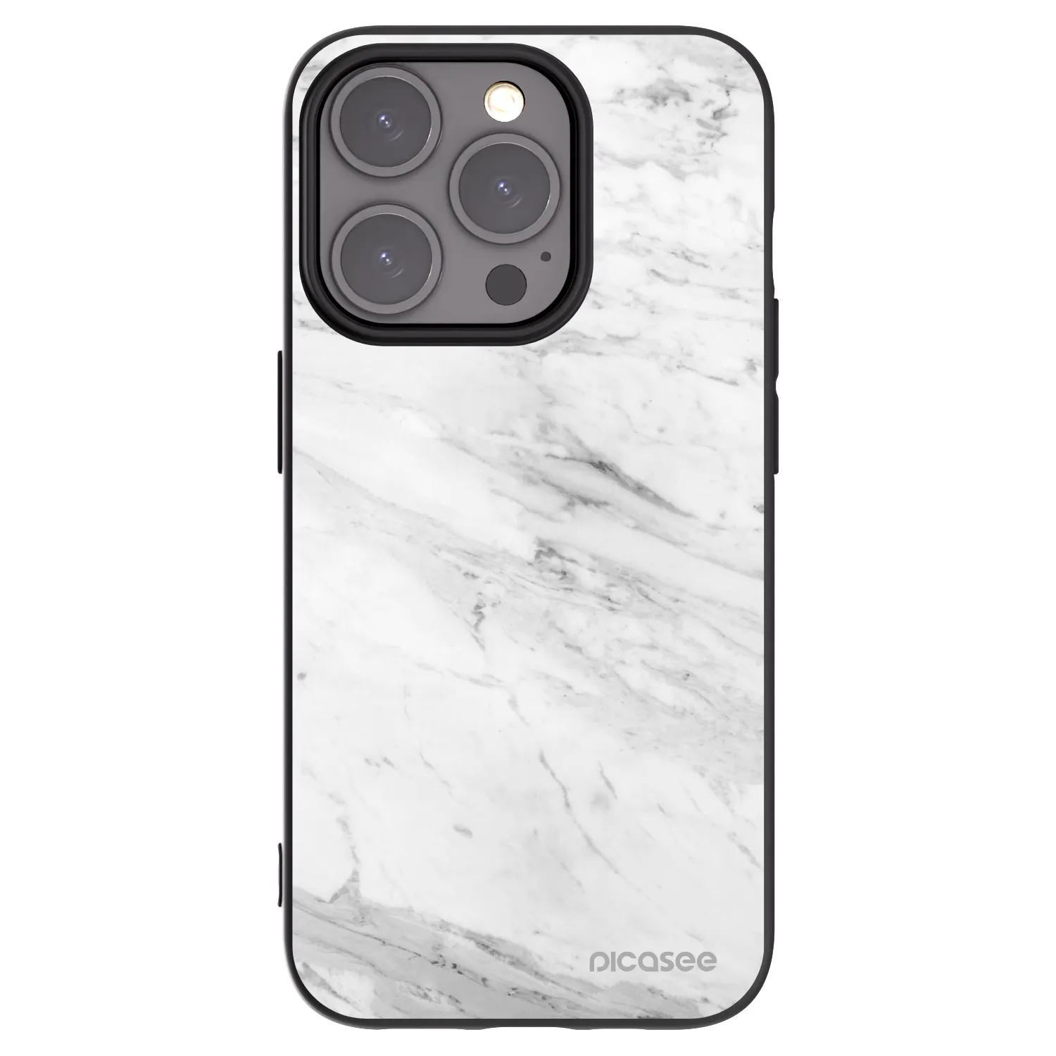 Picasee silikonowe czarne etui na Apple iPhone 15 Pro - White marble