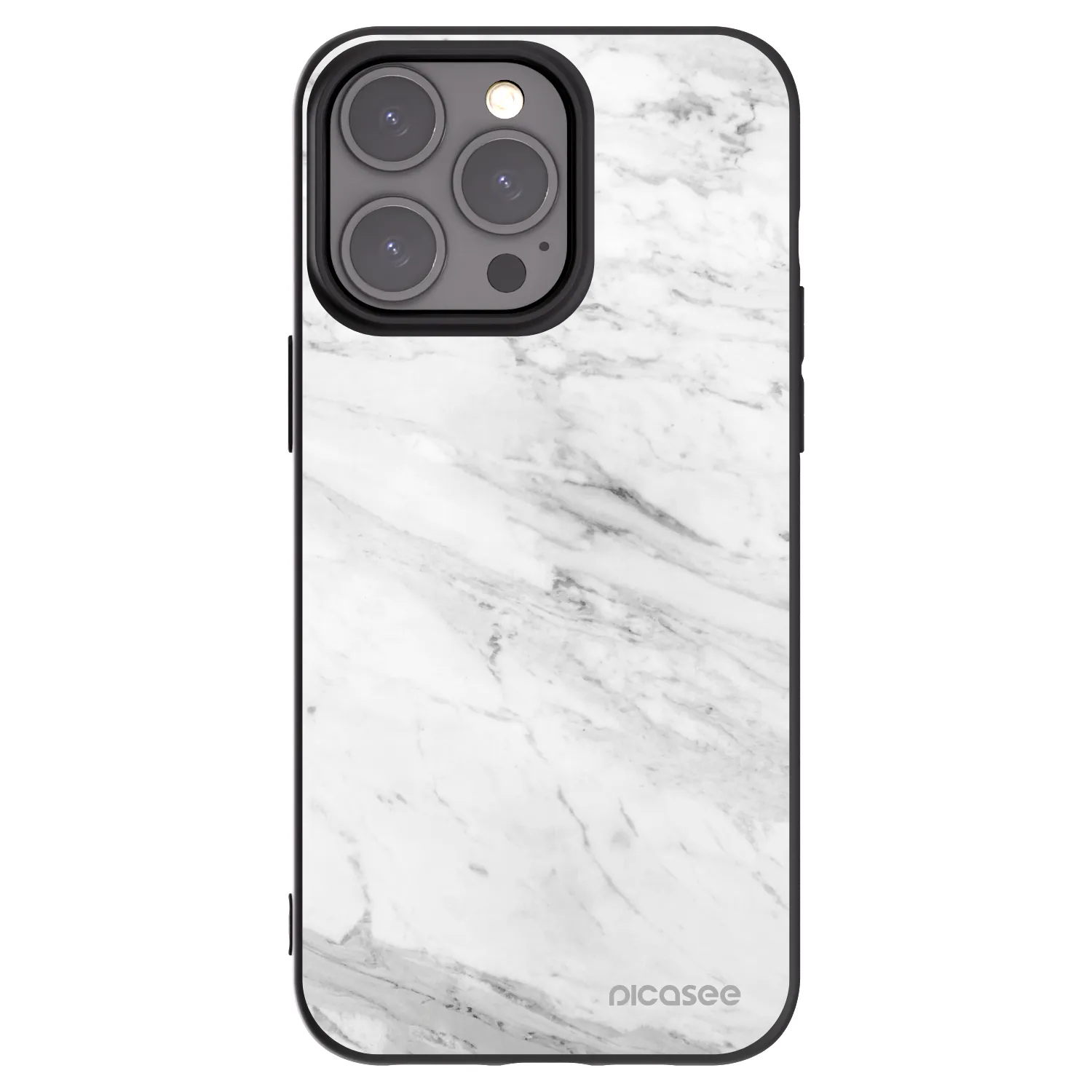 Picasee silikonowe czarne etui na Apple iPhone 15 Pro Max - White marble