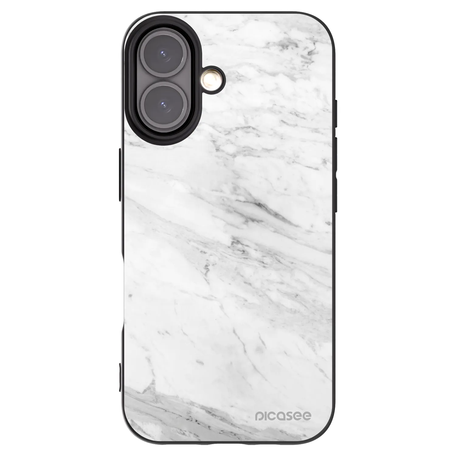 Picasee silikonowe czarne etui na Apple iPhone 16 - White marble