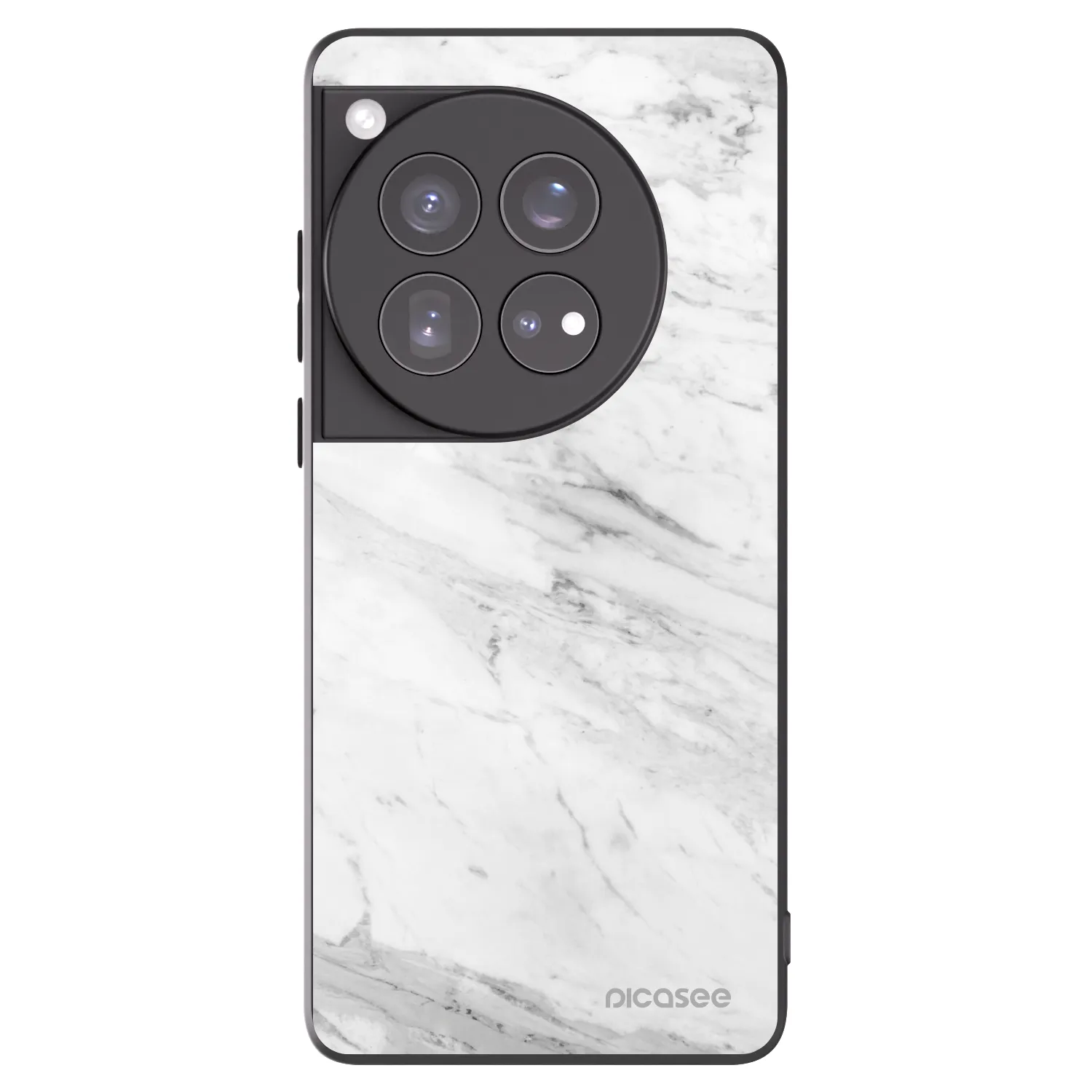 Picasee silikonowe czarne etui na OnePlus 12 5G - White marble