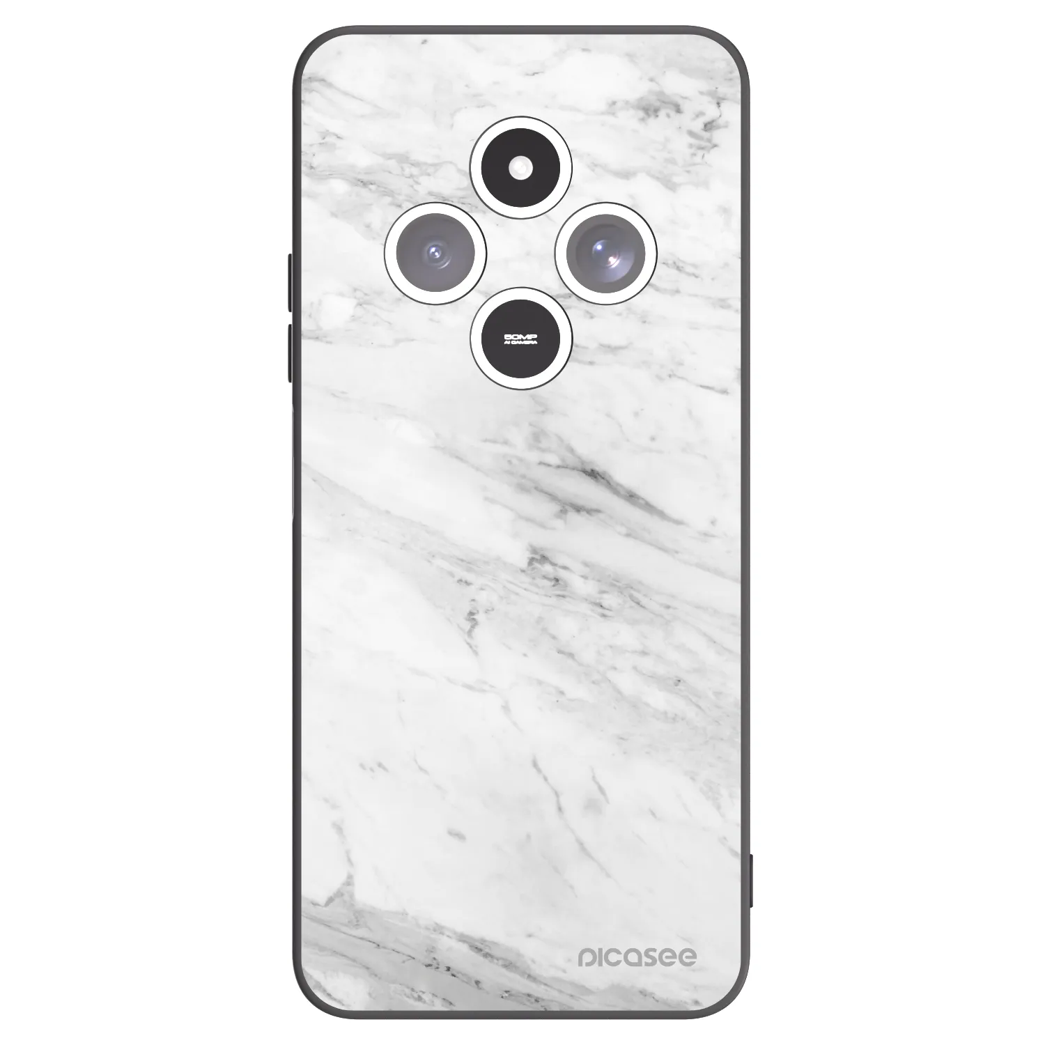 Picasee silikonowe czarne etui na Xiaomi Redmi 14C - White marble
