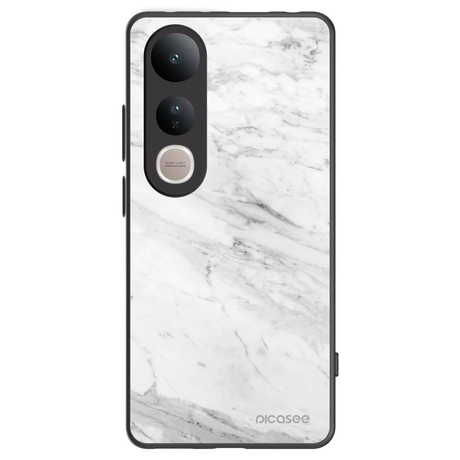 Picasee silikonowe czarne etui na Vivo V50 Lite 5G - White marble