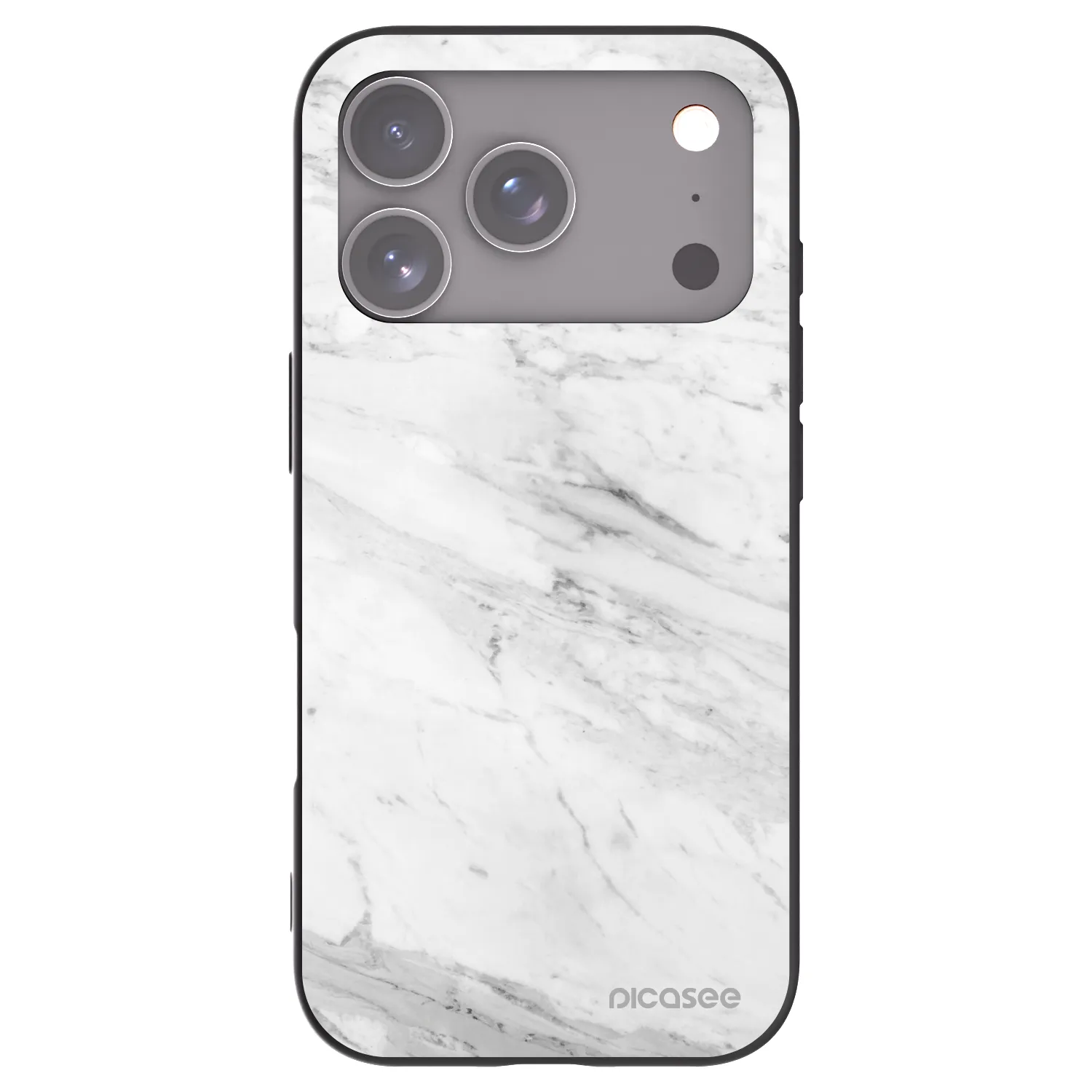 Picasee silikonowe czarne etui na Apple iPhone 17 Pro - White marble