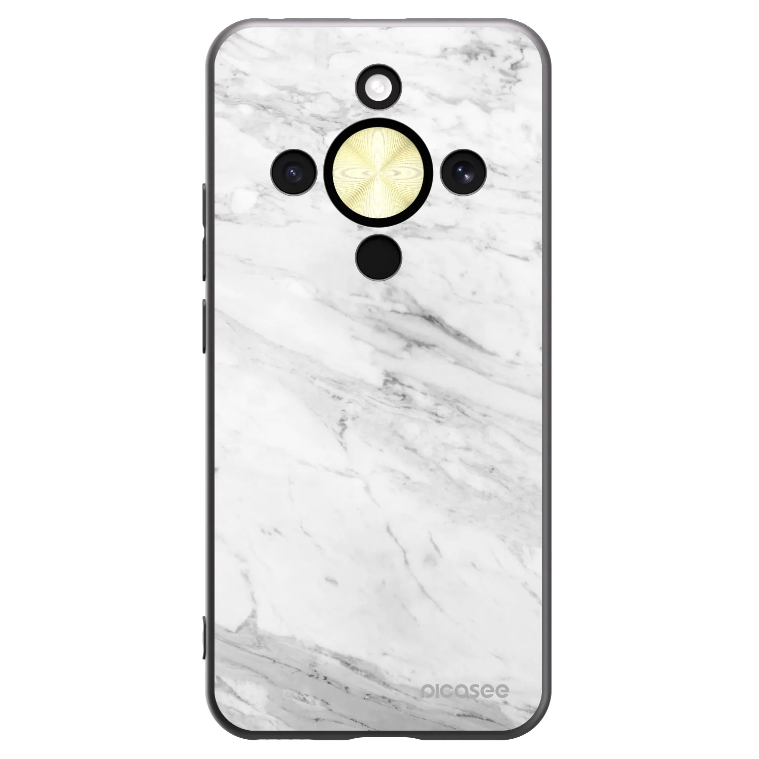 Picasee silikonowe czarne etui na Honor Magic8 Lite 5G - White marble