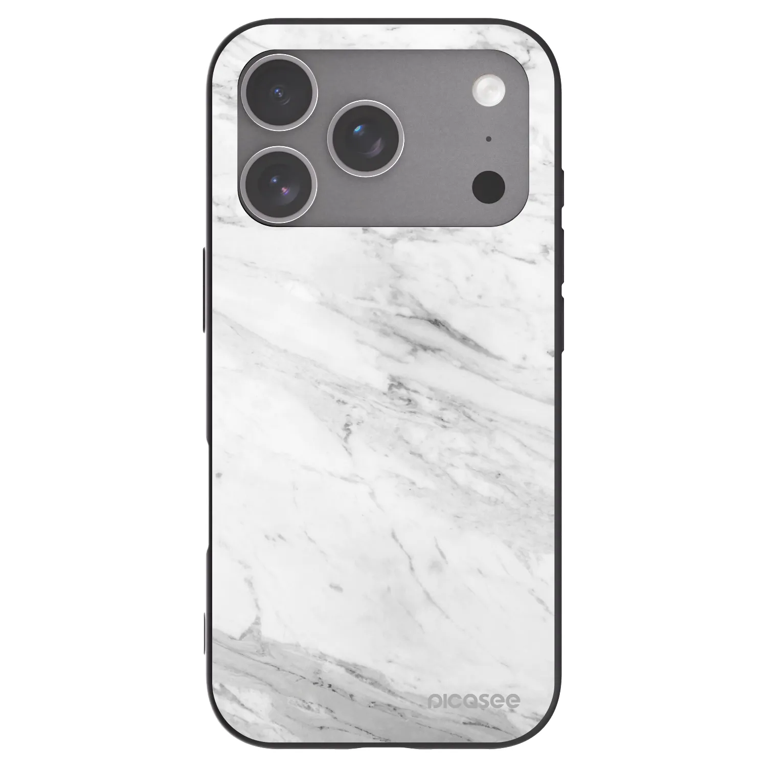 Picasee silikonowe czarne etui na Apple iPhone 18 Pro - White marble