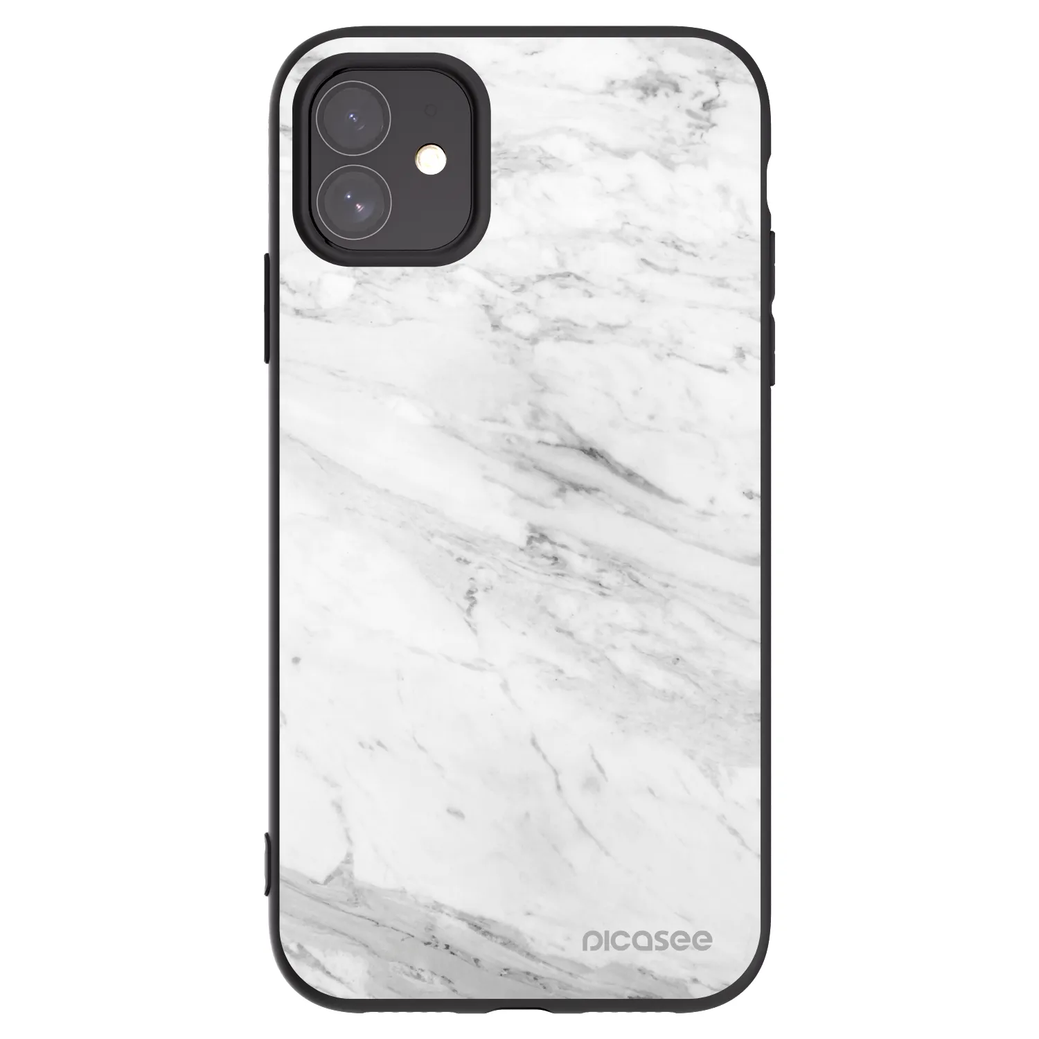 Picasee silikonowe czarne etui na Apple iPhone 11 - White marble