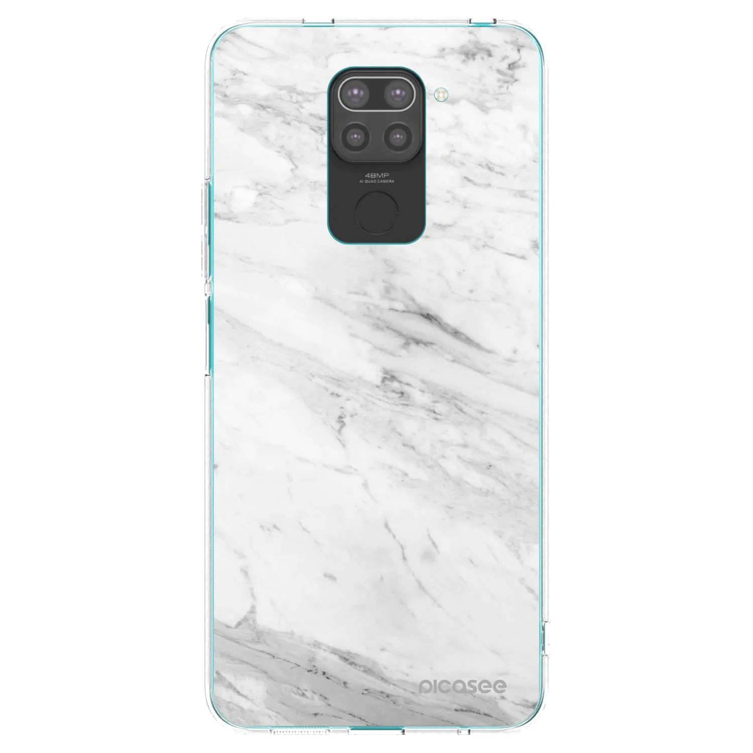 Picasee silikonowe czarne etui na Xiaomi Redmi Note 9 - White marble