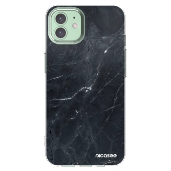 Picasee silikonowe przeźroczyste etui na Apple iPhone 12 - Black marble