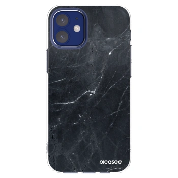 Picasee silikonowe przeźroczyste etui na Apple iPhone 12 mini - Black marble