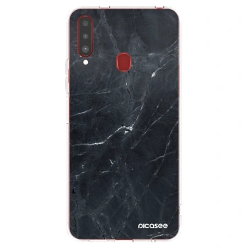 Picasee silikonowe przeźroczyste etui na Samsung Galaxy A20s - Black marble