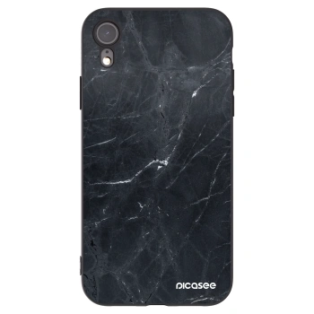 Picasee silikonowe czarne etui na Apple iPhone XR - Black marble