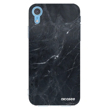 Picasee silikonowe przeźroczyste etui na Apple iPhone XR - Black marble
