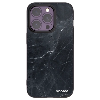 Picasee silikonowe czarne etui na Apple iPhone 14 Pro - Black marble