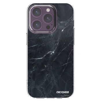 Picasee silikonowe przeźroczyste etui na Apple iPhone 14 Pro - Black marble