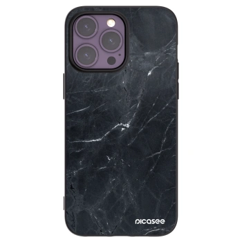 Picasee silikonowe czarne etui na Apple iPhone 14 Pro Max - Black marble