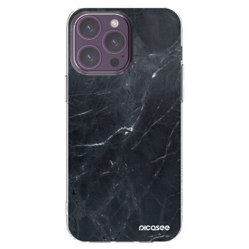 Picasee silikonowe przeźroczyste etui na Apple iPhone 14 Pro Max - Black marble