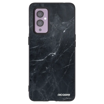 Picasee silikonowe czarne etui na OnePlus 9 - Black marble