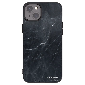 Picasee silikonowe czarne etui na Apple iPhone 15 Plus - Black marble