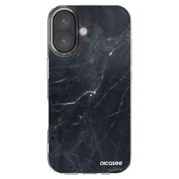Picasee silikonowe przeźroczyste etui na Apple iPhone 16 - Black marble