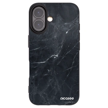 Picasee silikonowe czarne etui na Apple iPhone 16 - Black marble