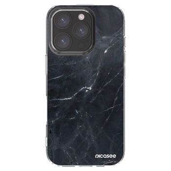 Picasee silikonowe przeźroczyste etui na Apple iPhone 16 Pro - Black marble