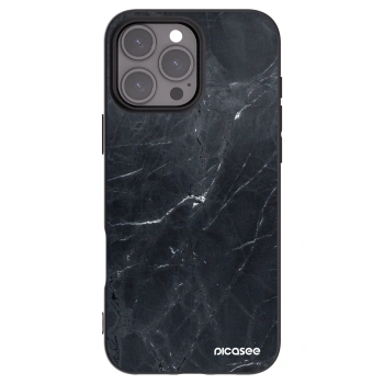 Picasee silikonowe czarne etui na Apple iPhone 16 Pro Max - Black marble