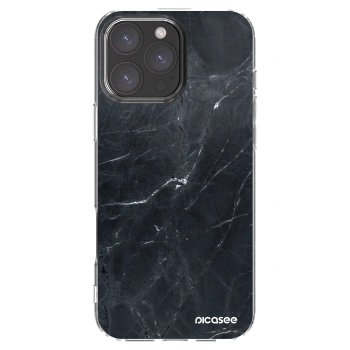 Picasee silikonowe przeźroczyste etui na Apple iPhone 16 Pro Max - Black marble