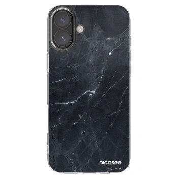 Picasee silikonowe przeźroczyste etui na Apple iPhone 16 Plus - Black marble