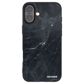 Picasee silikonowe czarne etui na Apple iPhone 16 Plus - Black marble