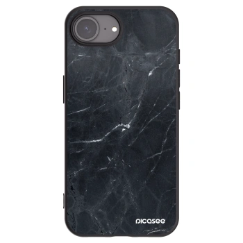 Picasee silikonowe czarne etui na Apple iPhone 16e - Black marble