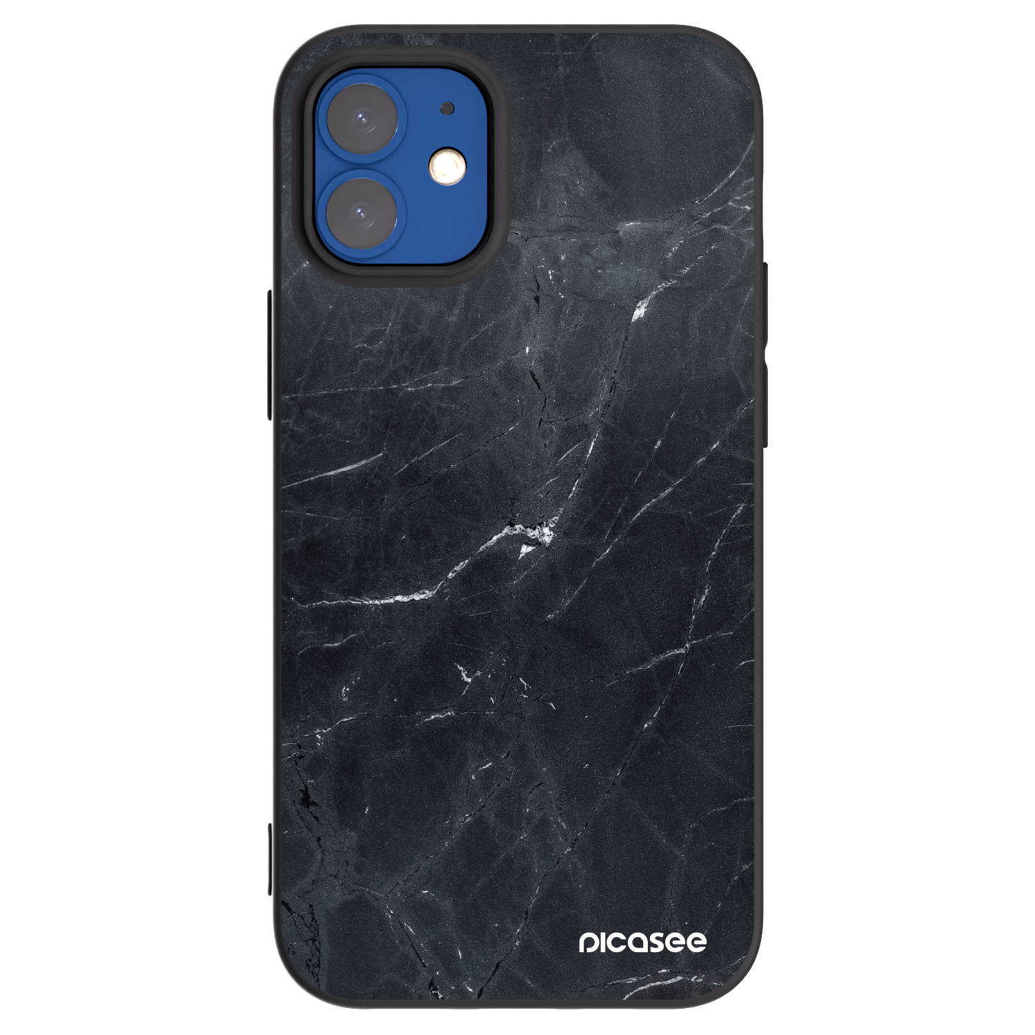 Picasee silikonowe czarne etui na Apple iPhone 12 mini - Black marble