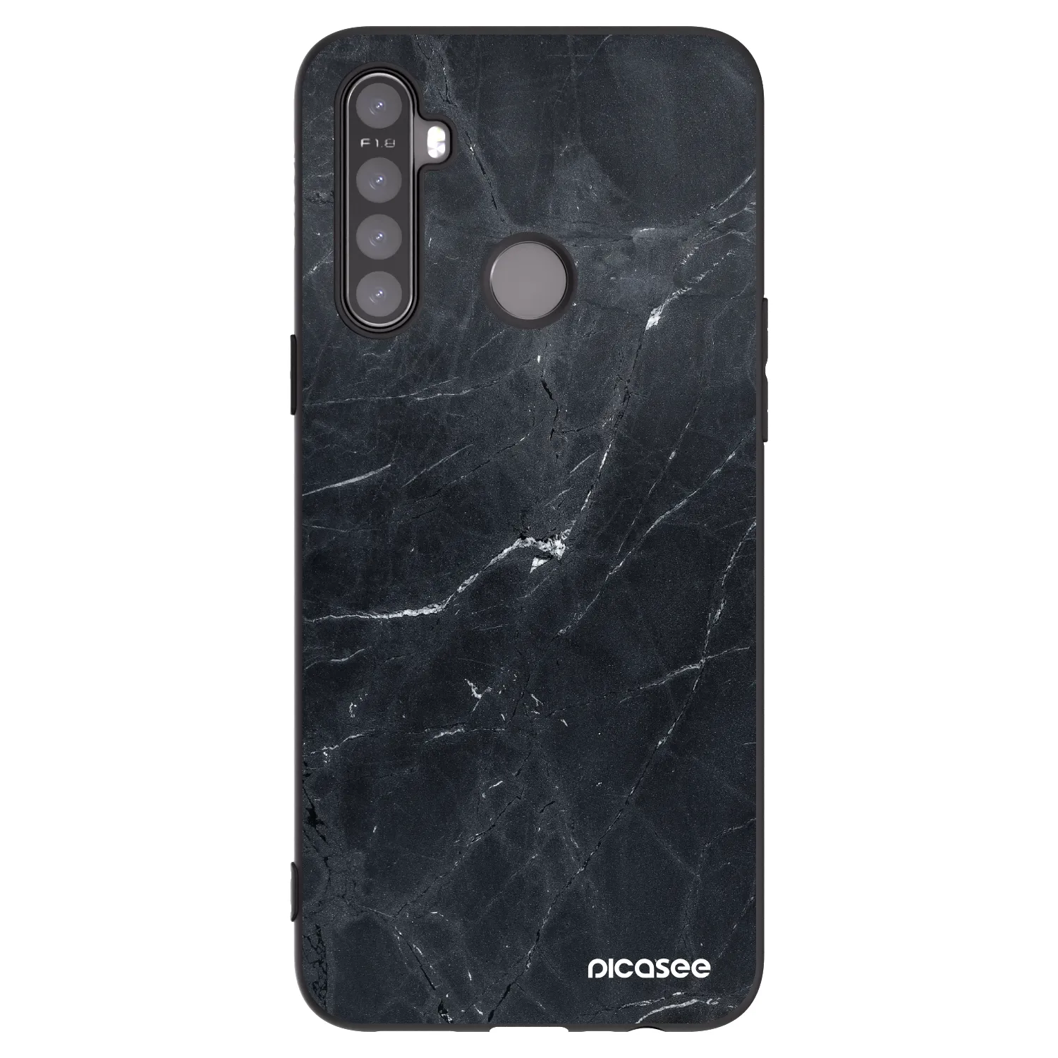 Picasee silikonowe czarne etui na Realme 5 - Black marble