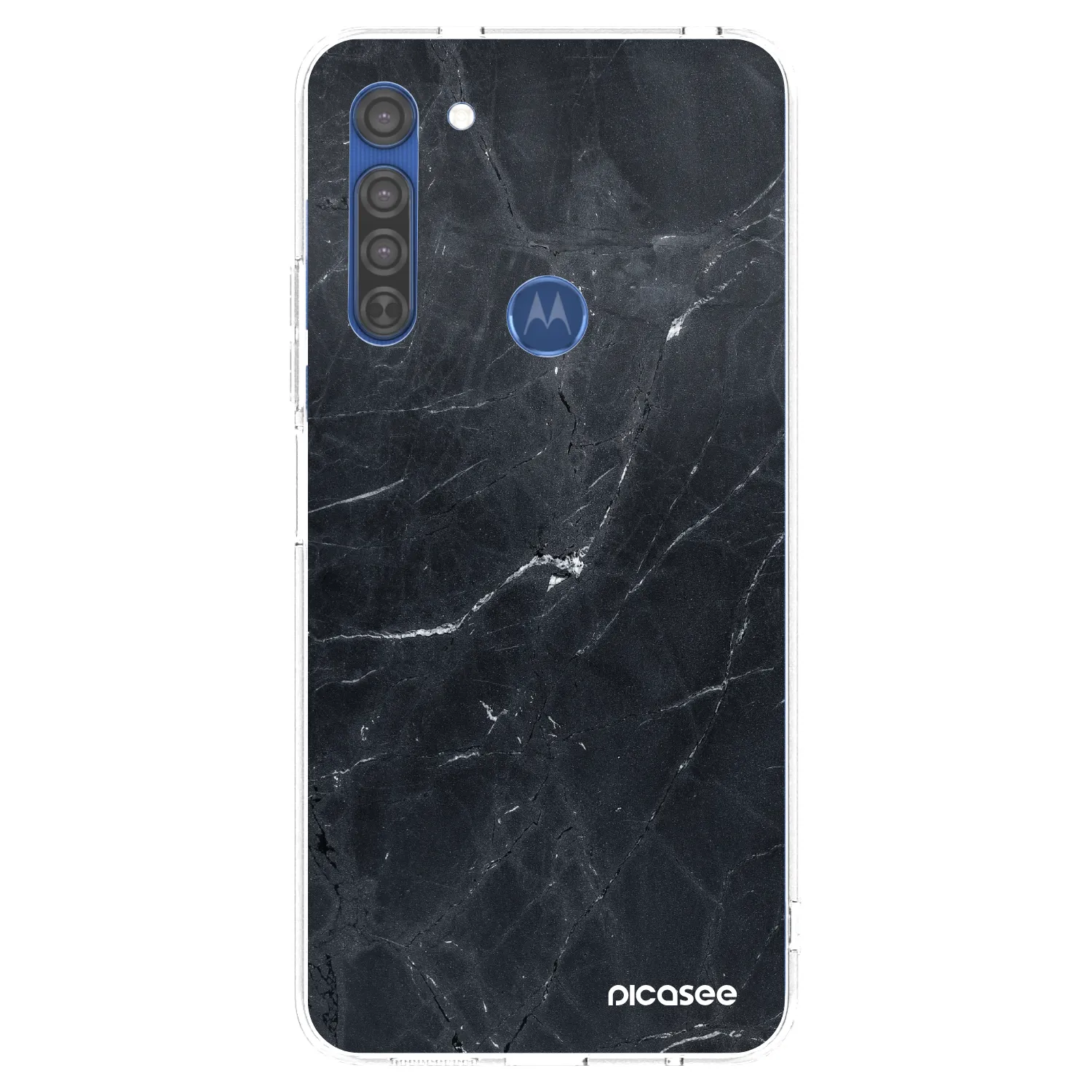 Picasee silikonowe przeźroczyste etui na Motorola Moto G8 - Black marble
