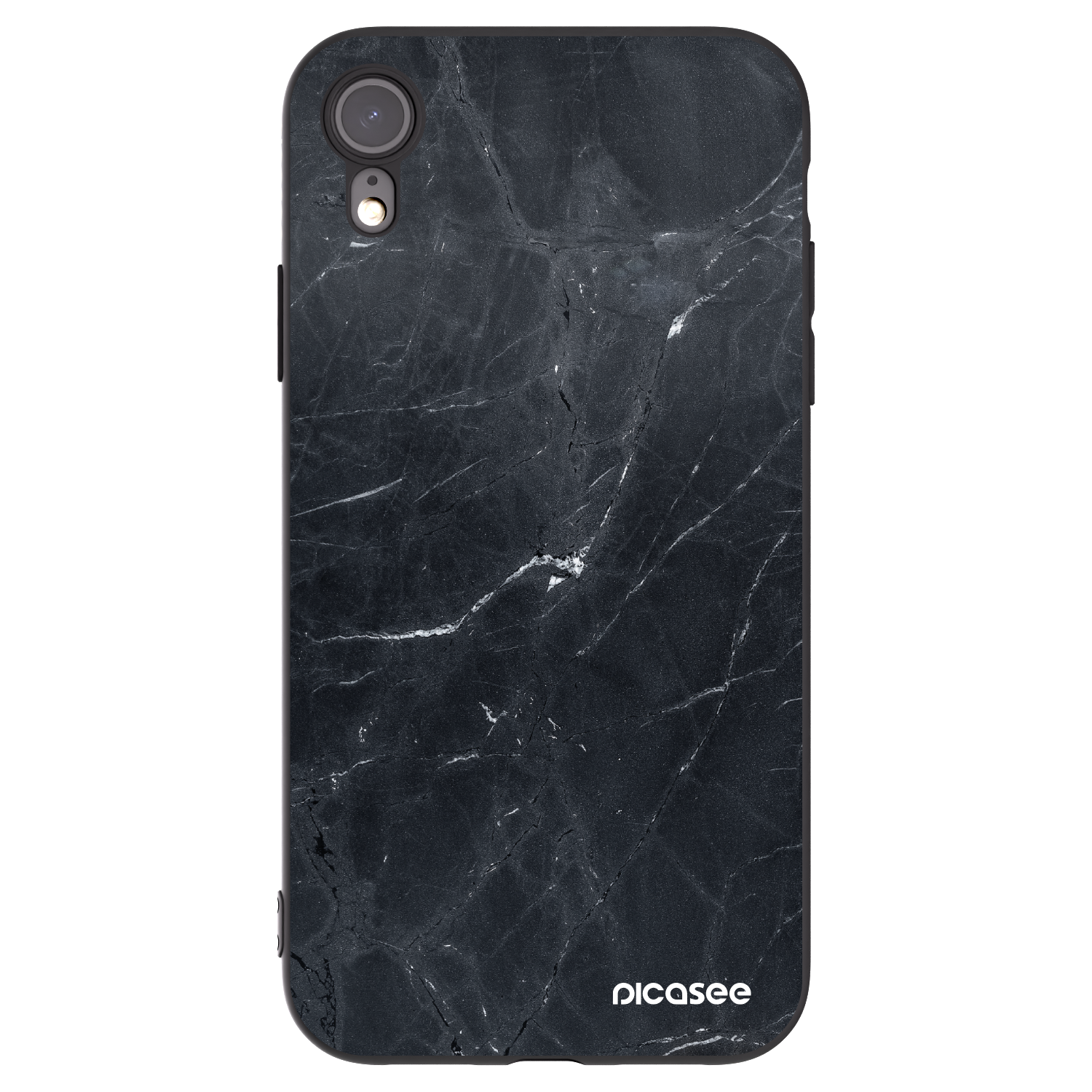 Picasee silikonowe czarne etui na Apple iPhone XR - Black marble
