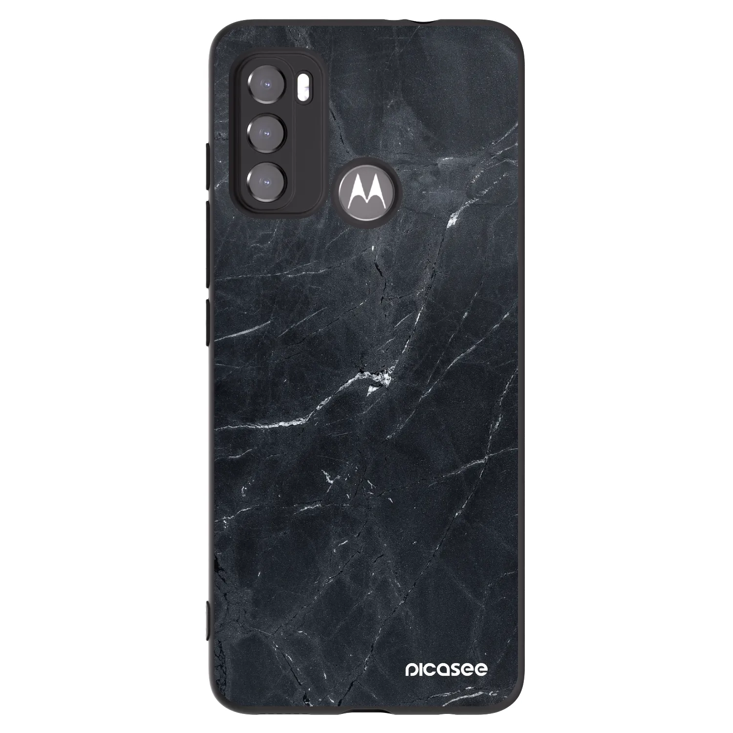 Picasee silikonowe czarne etui na Motorola Moto G60 - Black marble