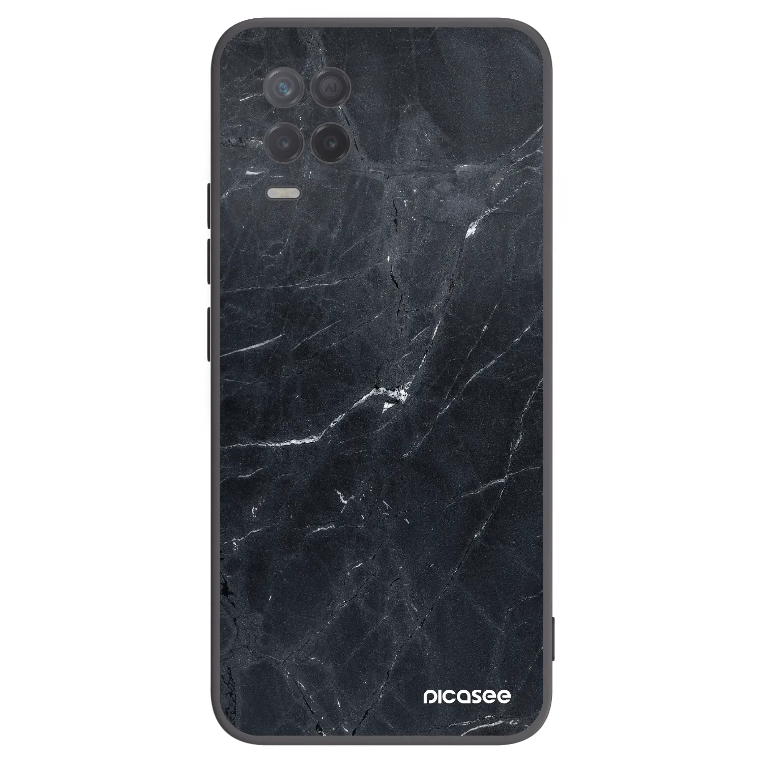Picasee silikonowe czarne etui na Realme 8 5G - Black marble