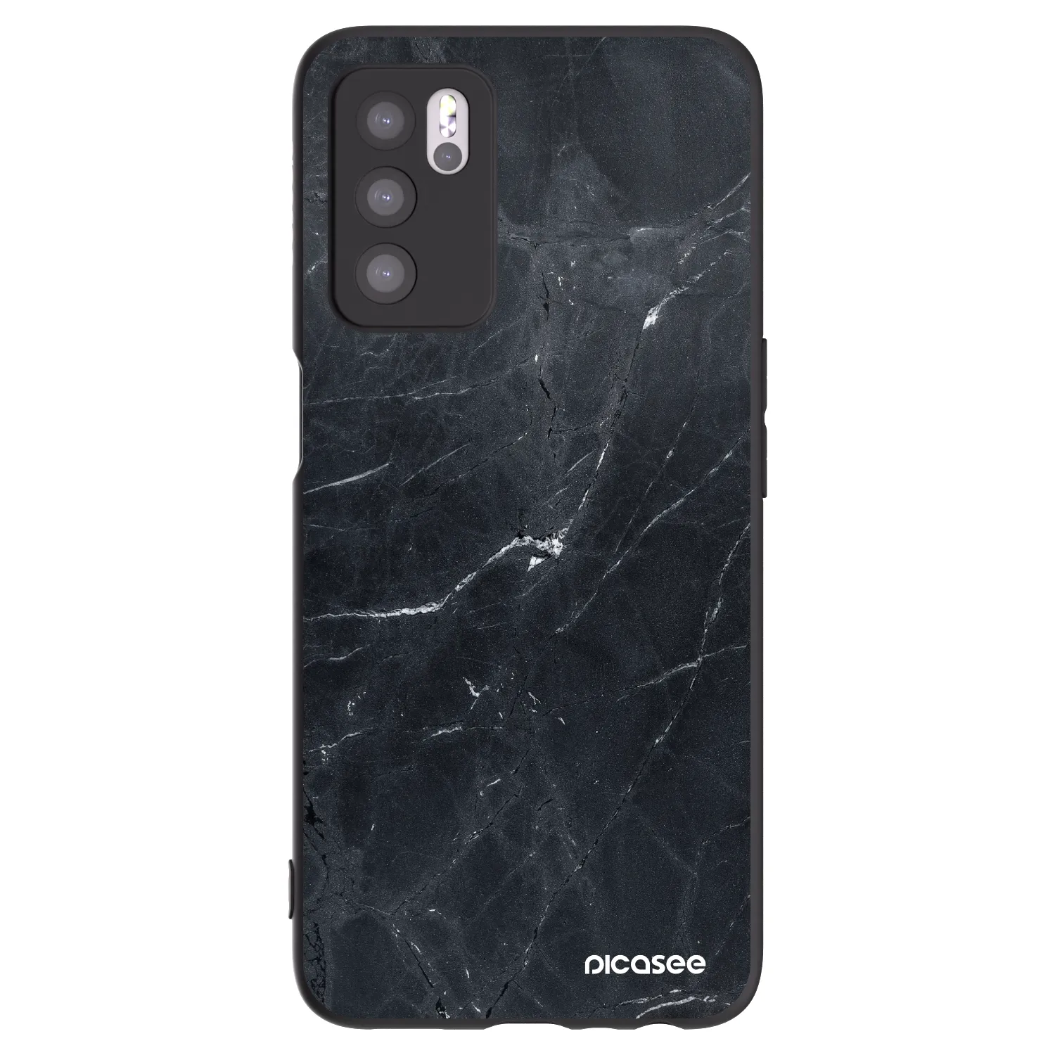 Picasee silikonowe czarne etui na OPPO A16s - Black marble