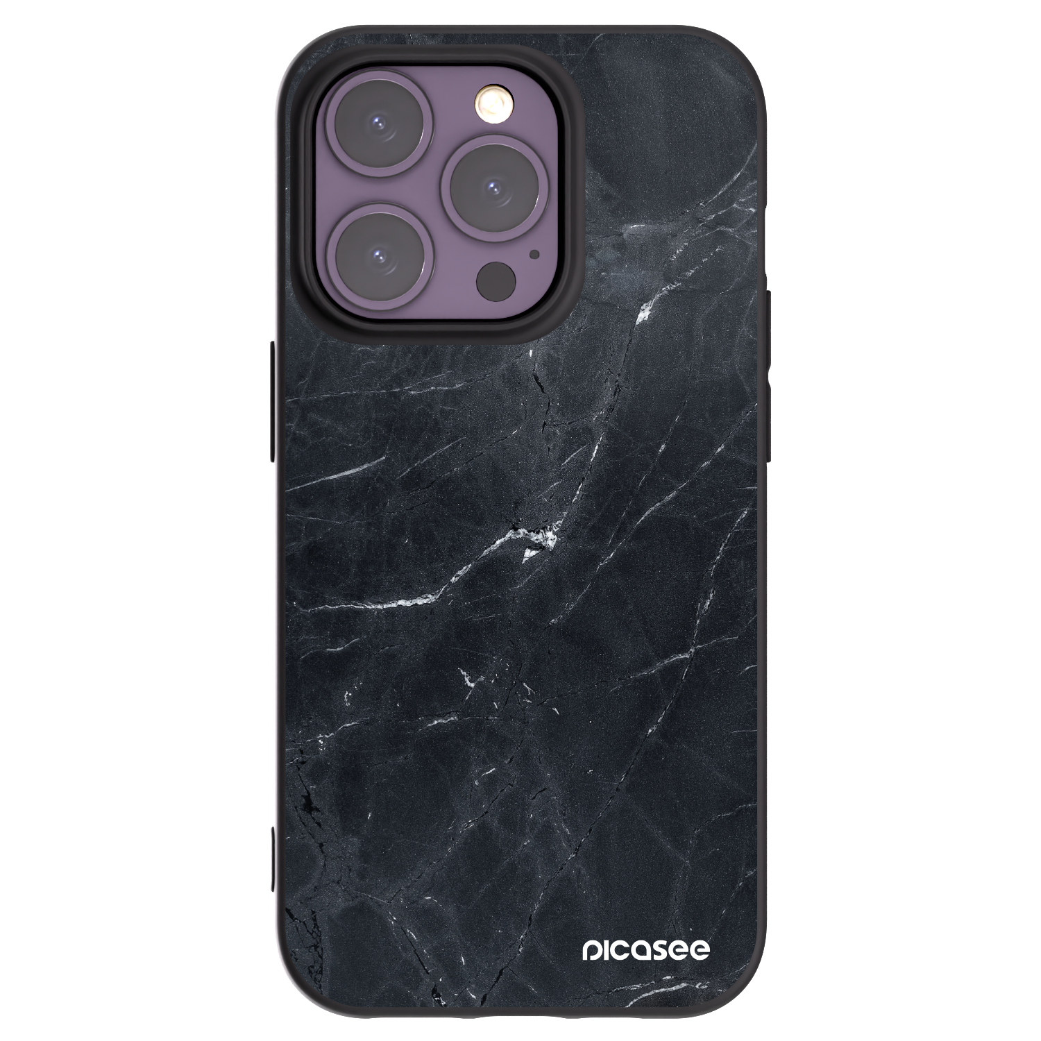 Picasee silikonowe czarne etui na Apple iPhone 14 Pro - Black marble