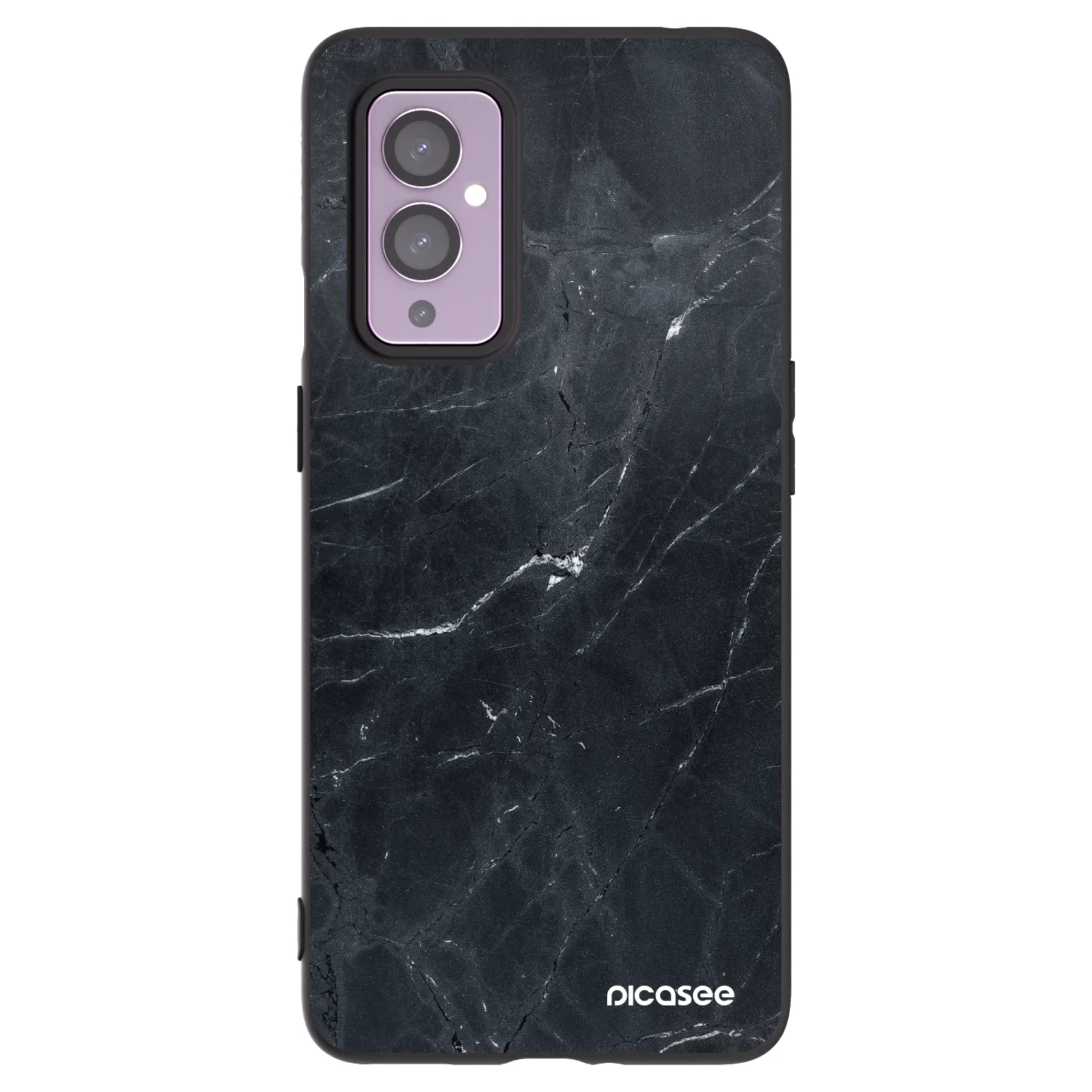 Picasee silikonowe czarne etui na OnePlus 9 - Black marble