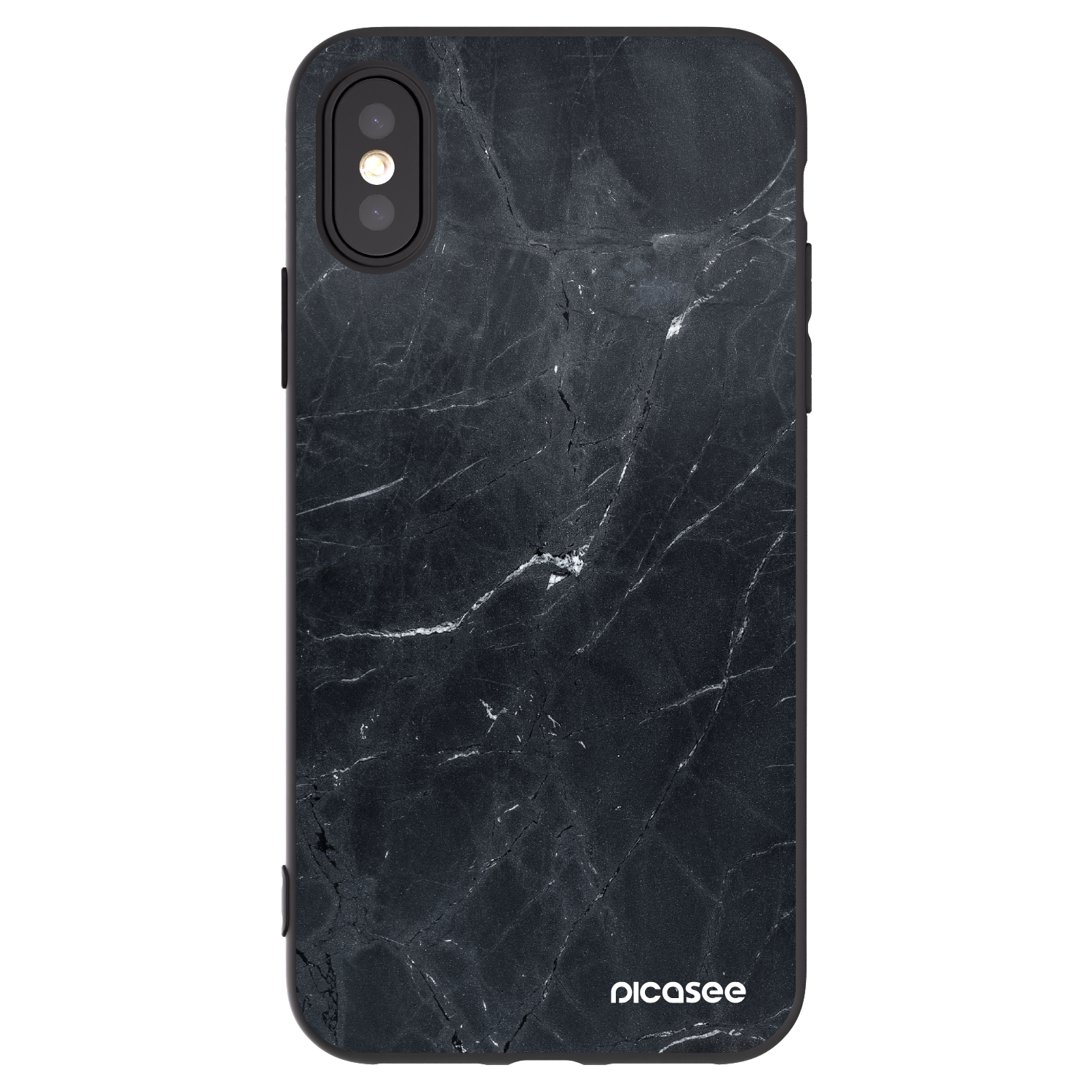 Picasee silikonowe czarne etui na Apple iPhone X/XS - Black marble