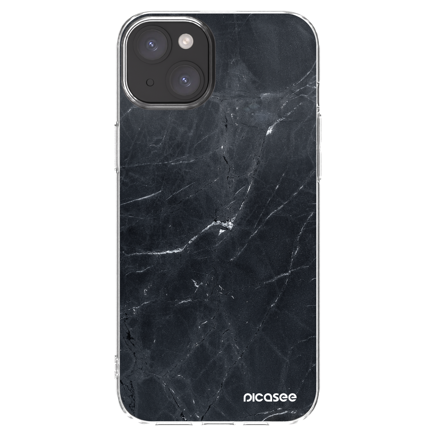 Picasee silikonowe przeźroczyste etui na Apple iPhone 15 Plus - Black marble