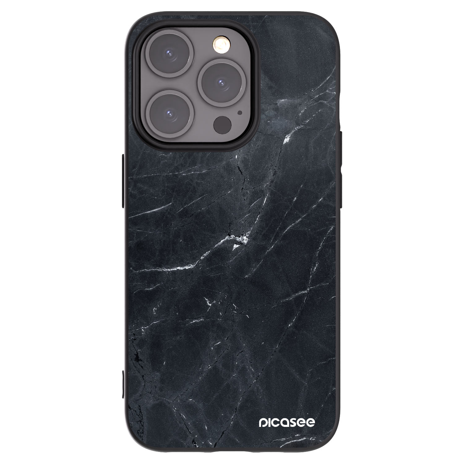 Picasee silikonowe czarne etui na Apple iPhone 15 Pro - Black marble