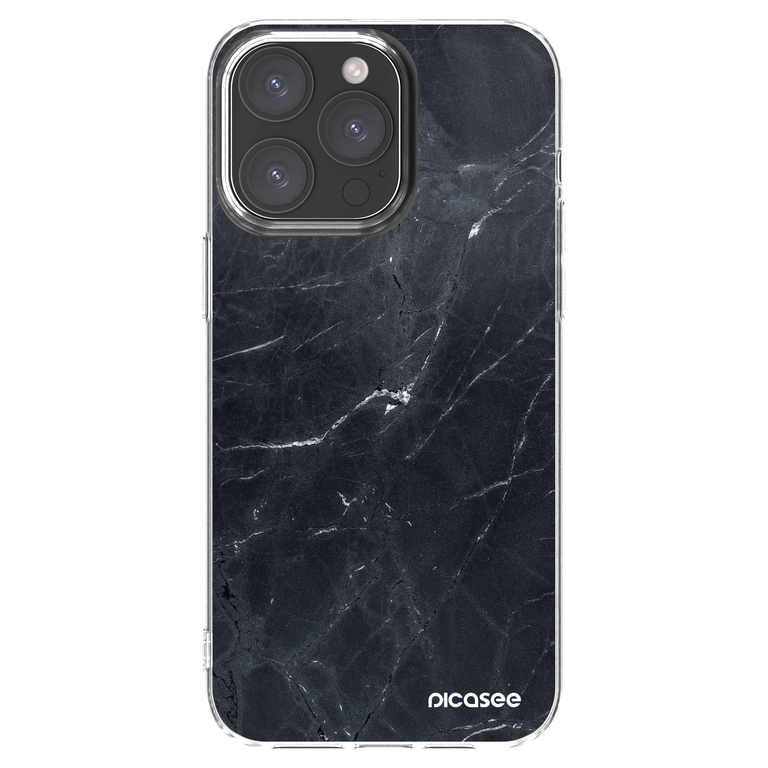 Picasee silikonowe przeźroczyste etui na Apple iPhone 15 Pro Max - Black marble