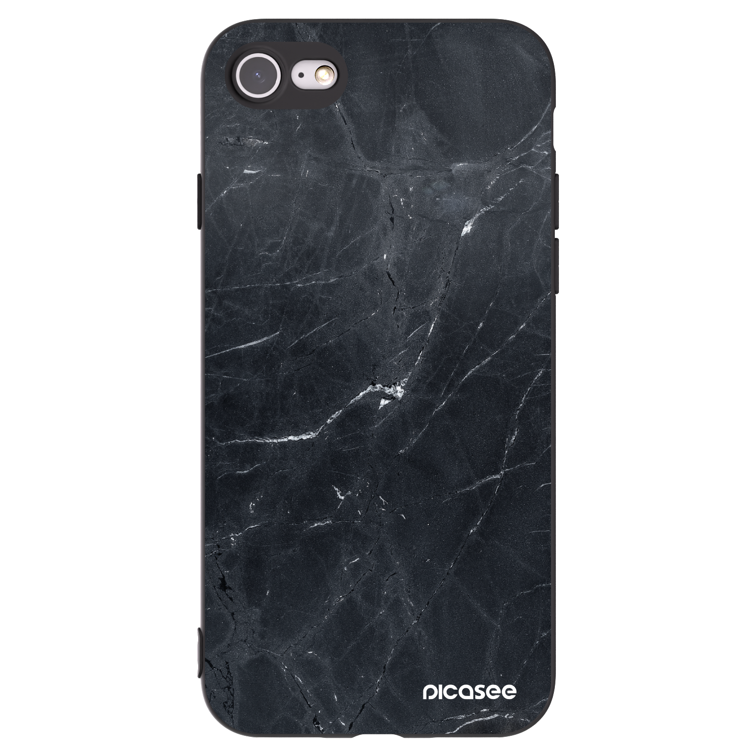 Picasee silikonowe czarne etui na Apple iPhone 7 - Black marble